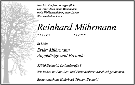 Anzeige  Reinhard Mührmann  Lippische Landes-Zeitung