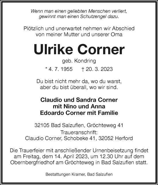 Anzeige  Ulrike Corner  Lippische Landes-Zeitung
