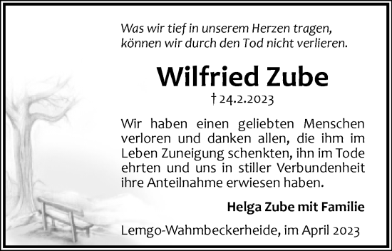Anzeige  Wilfried Zube  Lippische Landes-Zeitung
