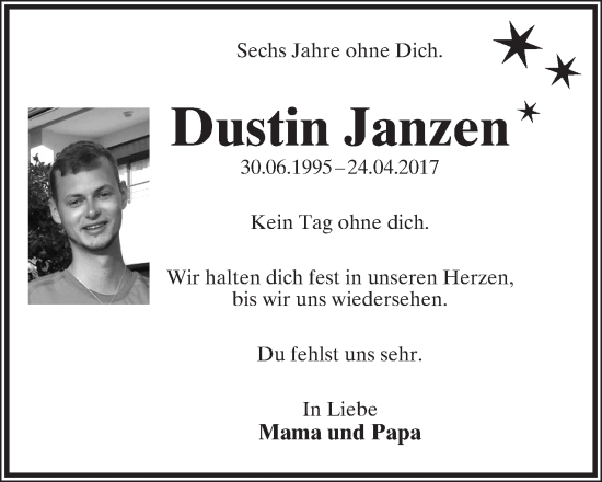 Anzeige  Dustin Janzen  Lippische Landes-Zeitung