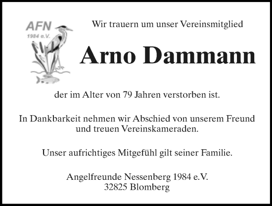 Anzeige  Arno Dammann  Lippische Landes-Zeitung