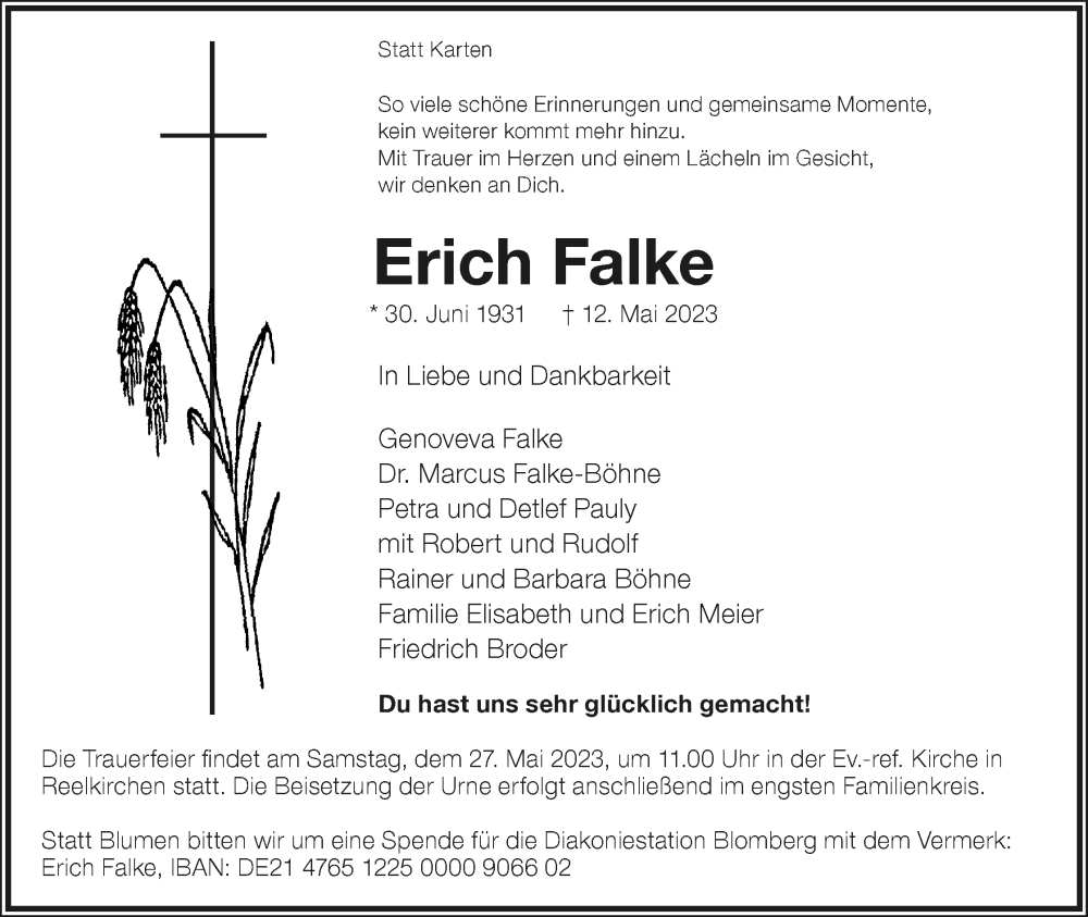  Traueranzeige für Erich Falke vom 20.05.2023 aus Lippische Landes-Zeitung
