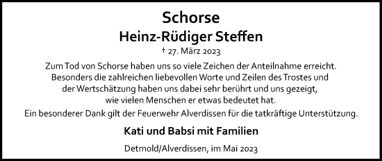Anzeige  Heinz-Rüdiger Steffen  Lippische Landes-Zeitung