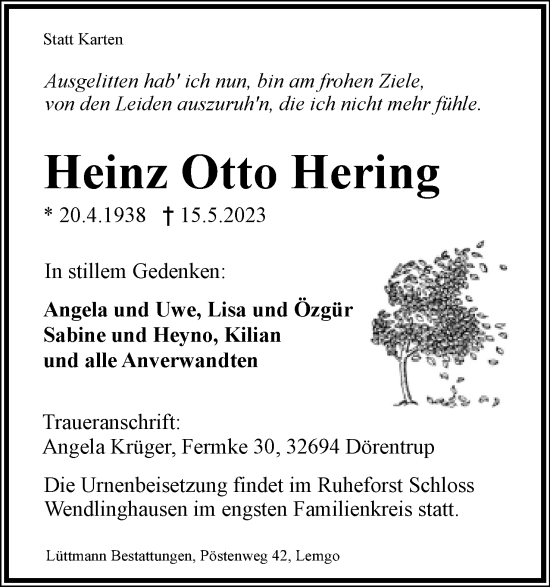 Anzeige  Heinz Otto Hering  Lippische Landes-Zeitung