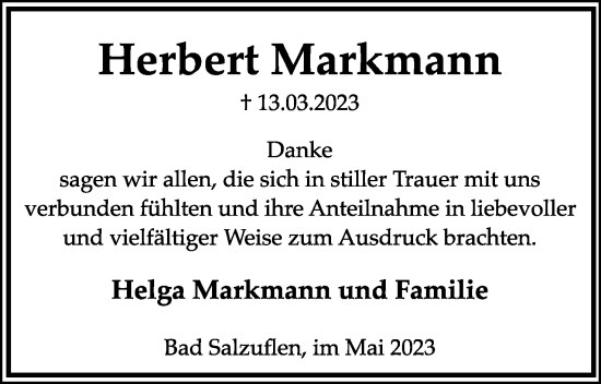 Anzeige  Herbert Markmann  Lippische Landes-Zeitung