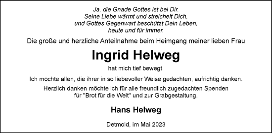 Anzeige  Ingrid Helweg  Lippische Landes-Zeitung