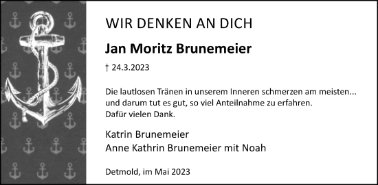 Anzeige  Jan Moritz Brunemeier  Lippische Landes-Zeitung