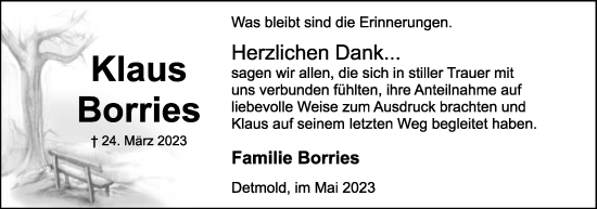 Anzeige  Klaus Borries  Lippische Landes-Zeitung