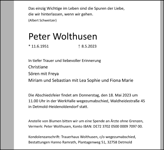 Anzeige  Peter Wolthusen  Lippische Landes-Zeitung