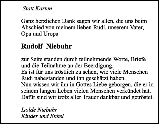 Anzeige  Rudolf Niebuhr  Lippische Landes-Zeitung