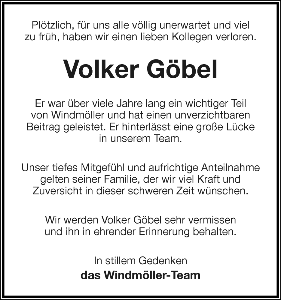  Traueranzeige für Volker Göbel vom 26.05.2023 aus Lippische Landes-Zeitung