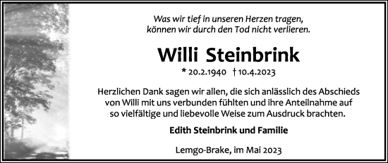 Anzeige  Willi Steinbrink  Lippische Landes-Zeitung