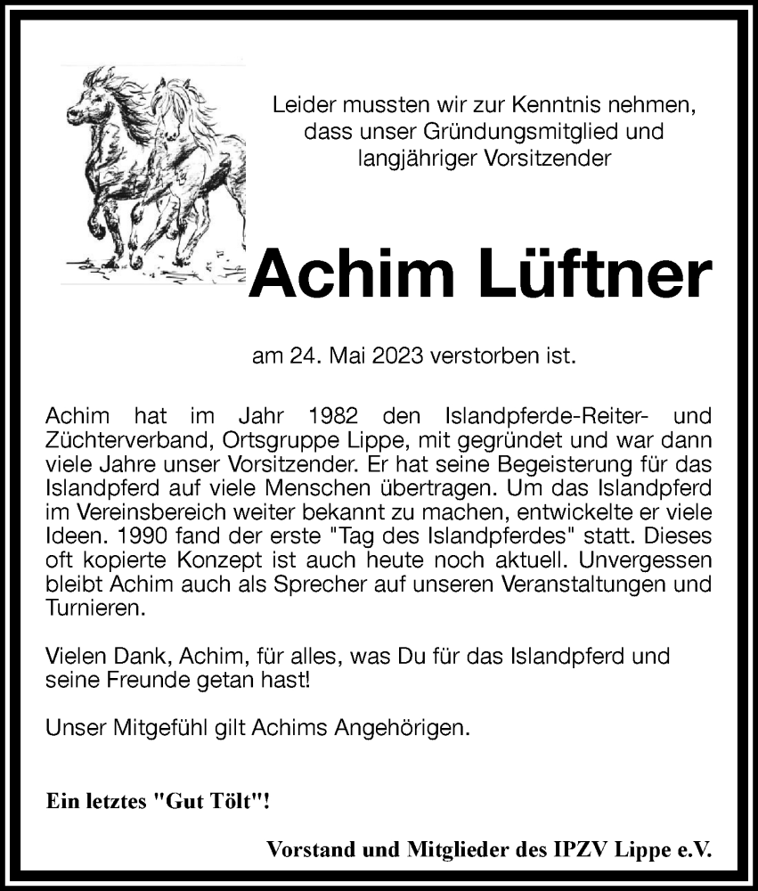  Traueranzeige für Achim Lüftner vom 17.06.2023 aus Lippische Landes-Zeitung