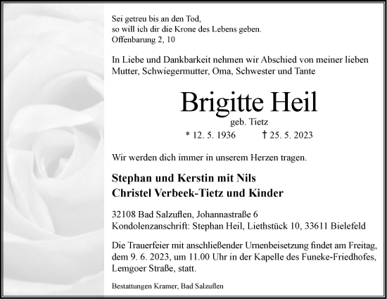 Anzeige  Brigitte Heil  Lippische Landes-Zeitung