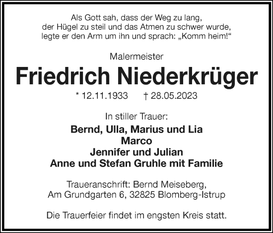 Anzeige  Friedrich Niederkrüger  Lippische Landes-Zeitung