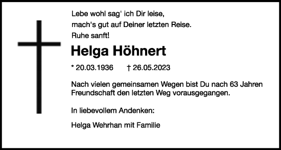 Anzeige  Helga Höhnert  Lippische Landes-Zeitung