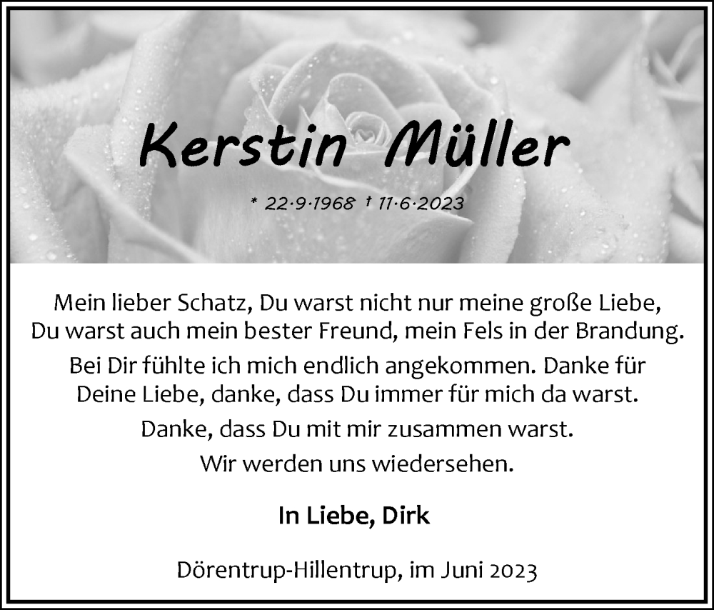  Traueranzeige für Kerstin Müller vom 17.06.2023 aus Lippische Landes-Zeitung
