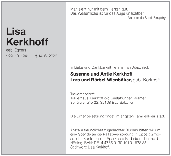 Anzeige  Lisa Kerkhoff  Lippische Landes-Zeitung