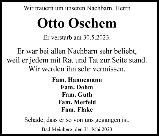 Anzeige  Otto Oschem  Lippische Landes-Zeitung