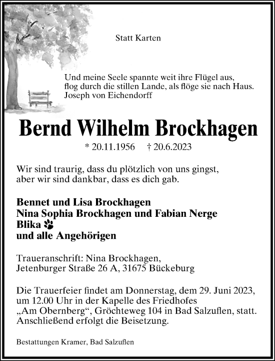 Anzeige  Bernd Wilhelm Brockhagen  Lippische Landes-Zeitung