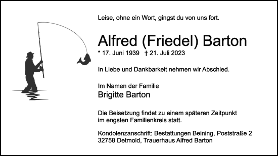 Anzeige  Alfred Barton  Lippische Landes-Zeitung