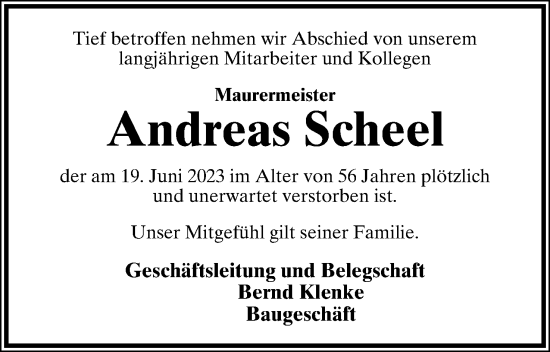 Anzeige  Andreas Scheel  Lippische Landes-Zeitung