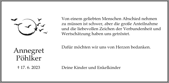Anzeige  Annegret Pöhlker  Lippische Landes-Zeitung