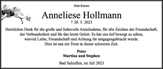 Anzeige  Anneliese Hollmann  Lippische Landes-Zeitung