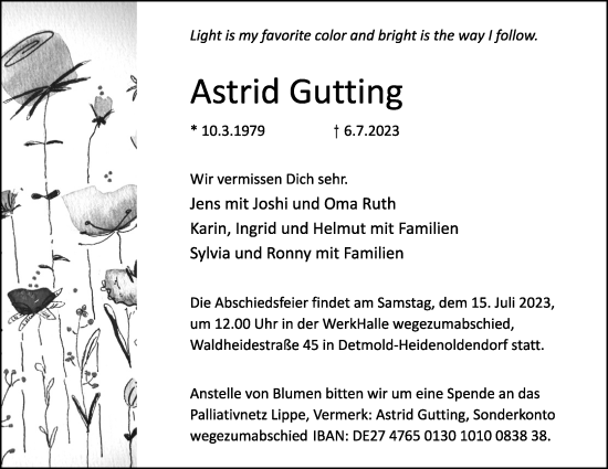 Anzeige  Astrid Gutting  Lippische Landes-Zeitung