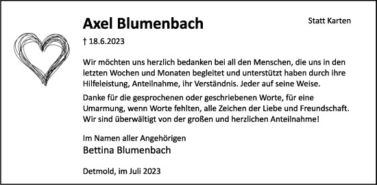 Anzeige  Axel Blumenbach  Lippische Landes-Zeitung