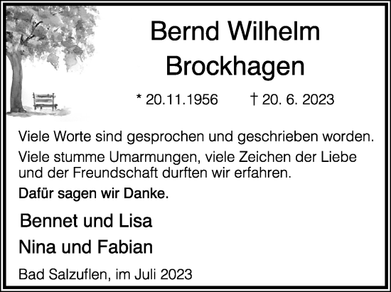 Anzeige  Bernd Wilhelm Brockhagen  Lippische Landes-Zeitung