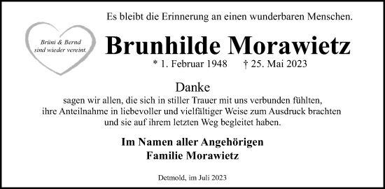 Anzeige  Brunhilde Morawietz  Lippische Landes-Zeitung