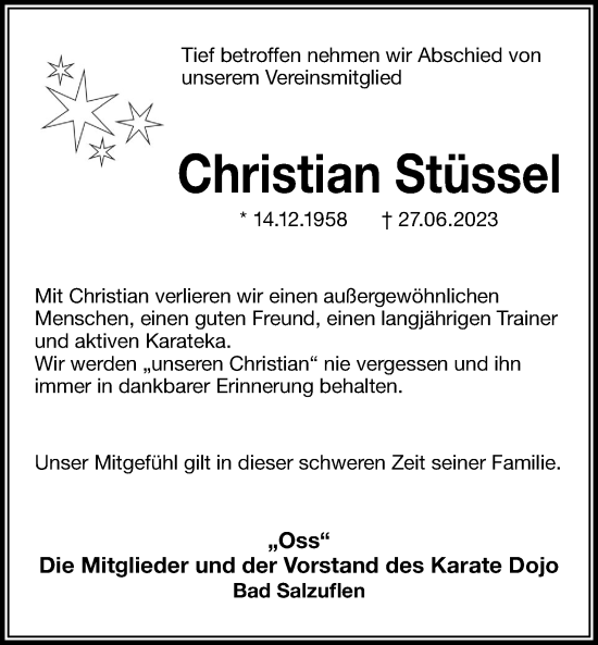 Anzeige  Christian Stössel  Lippische Landes-Zeitung