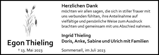 Anzeige  Egon Thieling  Lippische Landes-Zeitung