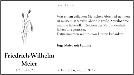 Anzeige  Friedrich-Wilhelm Meier  Lippische Landes-Zeitung