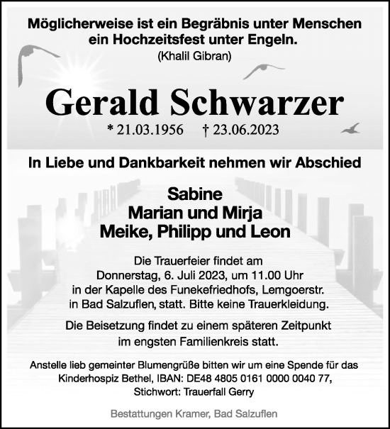 Anzeige  Gerald Schwarzer  Lippische Landes-Zeitung