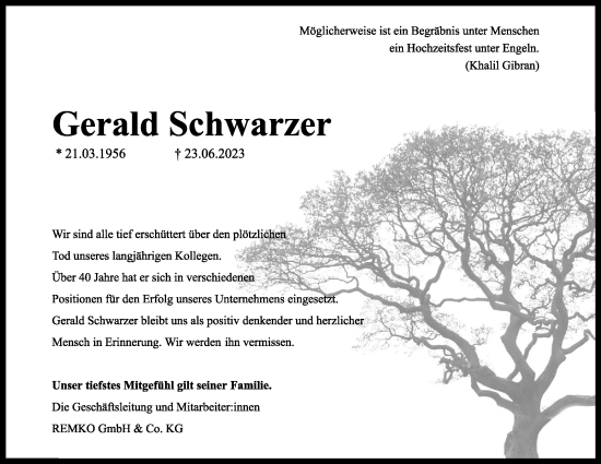 Anzeige  Gerald Schwarzer  Lippische Landes-Zeitung