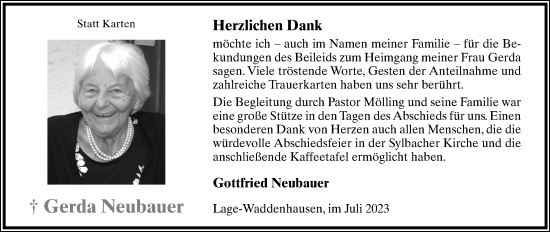 Anzeige  Gerda Neubauer  Lippische Landes-Zeitung
