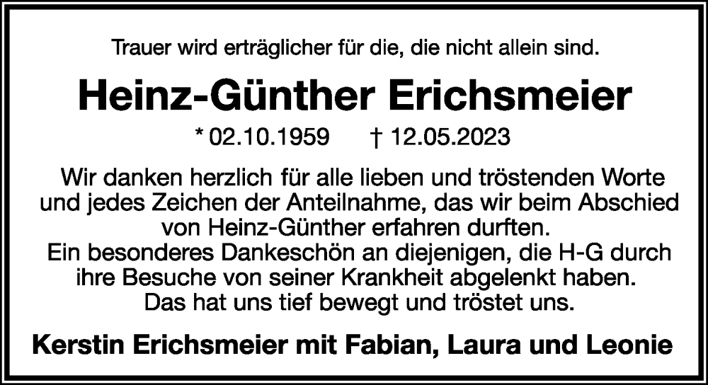  Traueranzeige für Heinz-Günther Erichsmeier vom 08.07.2023 aus Lippische Landes-Zeitung