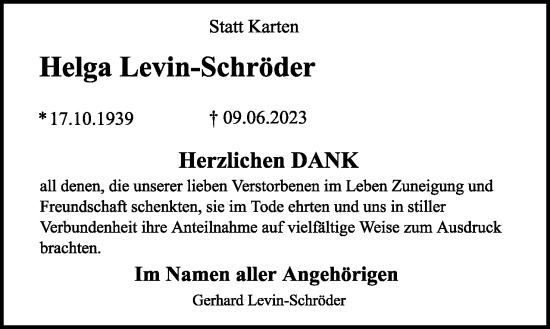 Anzeige  Helga Levin-Schröder  Lippische Landes-Zeitung