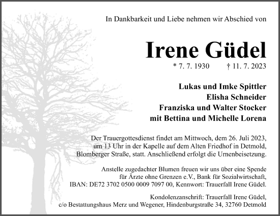 Anzeige  Irene Güdel  Lippische Landes-Zeitung