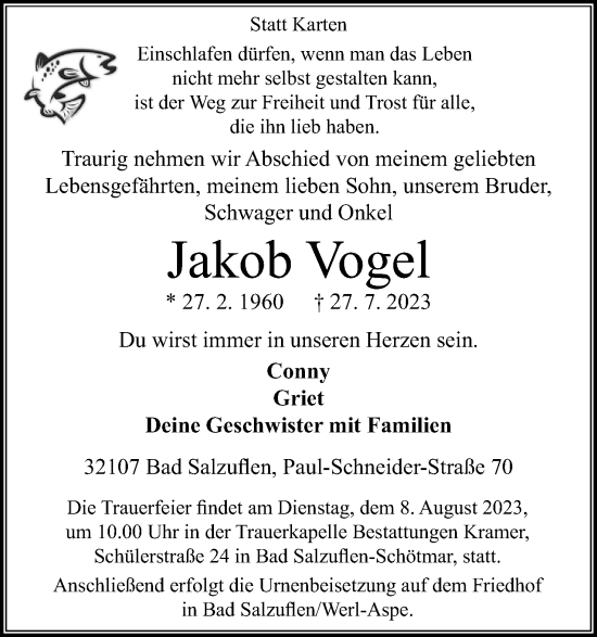Anzeige  Jakob Vogel  Lippische Landes-Zeitung
