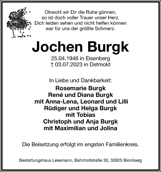 Anzeige  Jochen Burgk  Lippische Landes-Zeitung