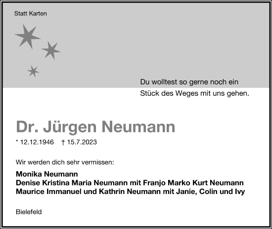 Anzeige  Jürgen Neumann  Lippische Landes-Zeitung