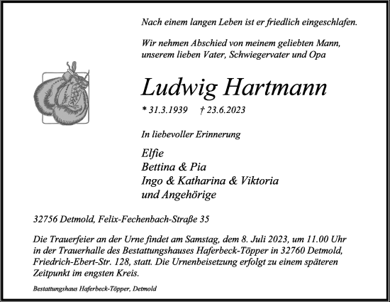 Anzeige  Ludwig Hartmann  Lippische Landes-Zeitung