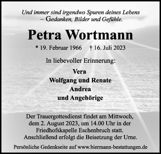 Anzeige  Petra Wortmann  Lippische Landes-Zeitung