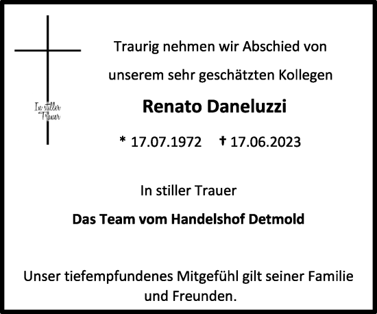 Anzeige  Renato Daneluzzi  Lippische Landes-Zeitung