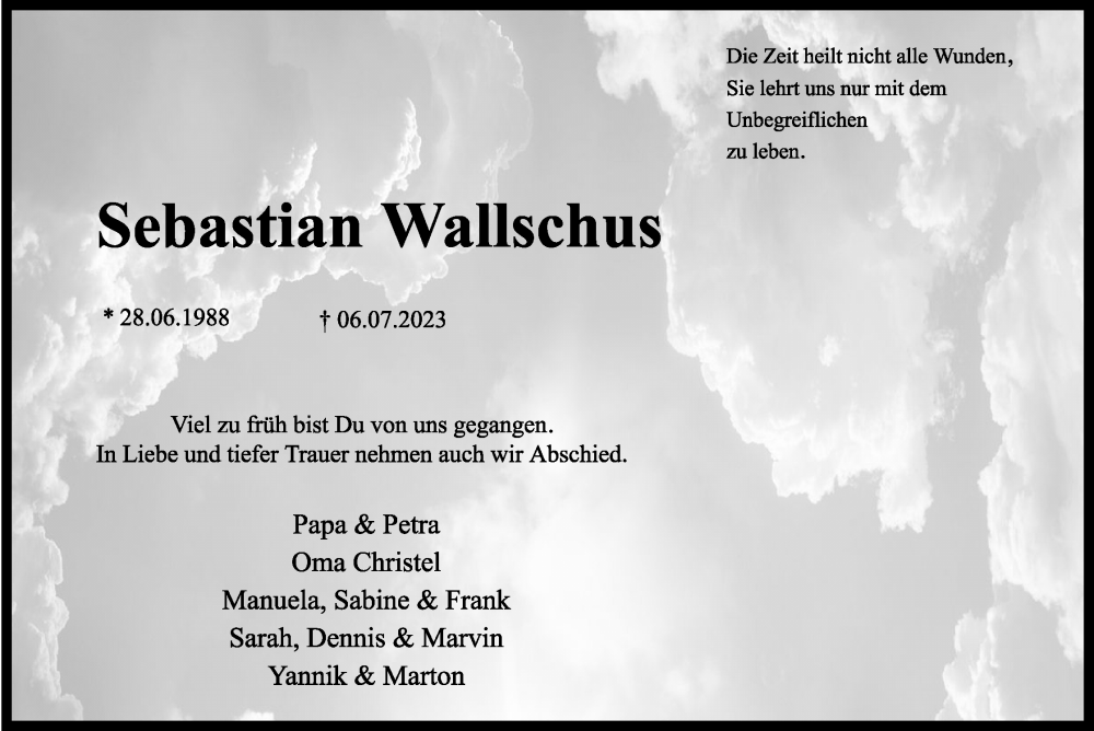  Traueranzeige für Sebastian Wallschus vom 19.07.2023 aus Lippische Landes-Zeitung