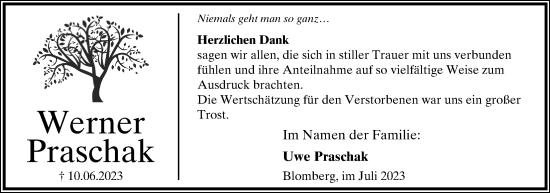 Anzeige  Werner Praschak  Lippische Landes-Zeitung