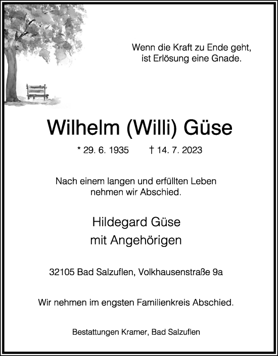 Anzeige  Wilhelm Güse  Lippische Landes-Zeitung